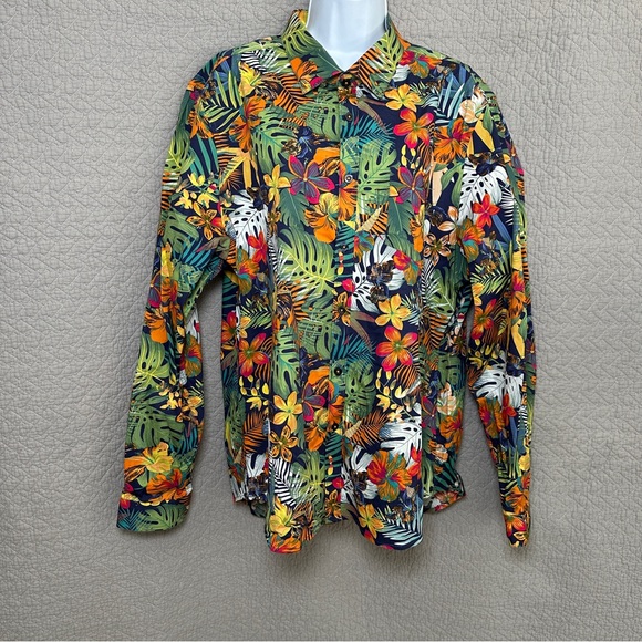 Paisley & Gray Other - NWOT Paisley & Gray Tropical Print Button Front Shirt Cotton Multi-color XXL